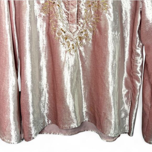Liz Claiborne Pink Velvet‎ Tunic Top L Boho Fairycore Whimsy Glam Embroidered - Picture 5 of 10
